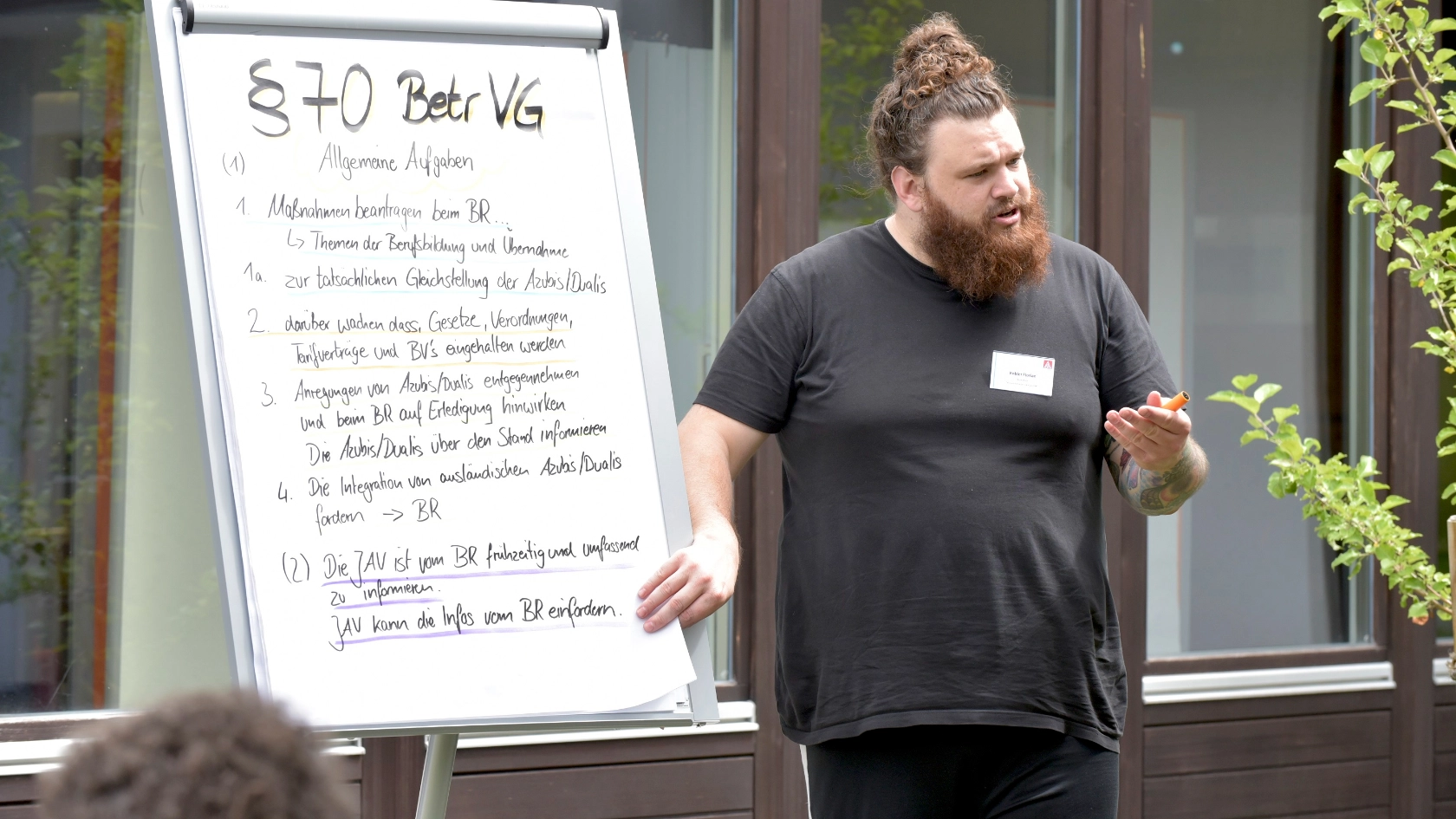 Referent erklärt Inhalt am Flipchart